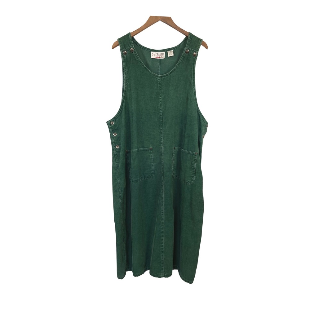 Vtg Carolina Womens Corduroy Maxi Overalls Dress 2X Green Earthy Modest Teacher